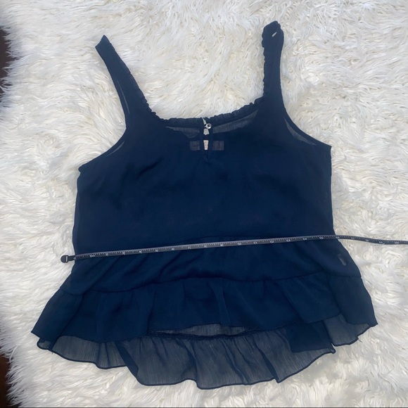 Abercrombie & Fitch | Sheer Peplum Tank Top Ruffle Eyelet Blouse Navy Blue - Picture 12 of 14